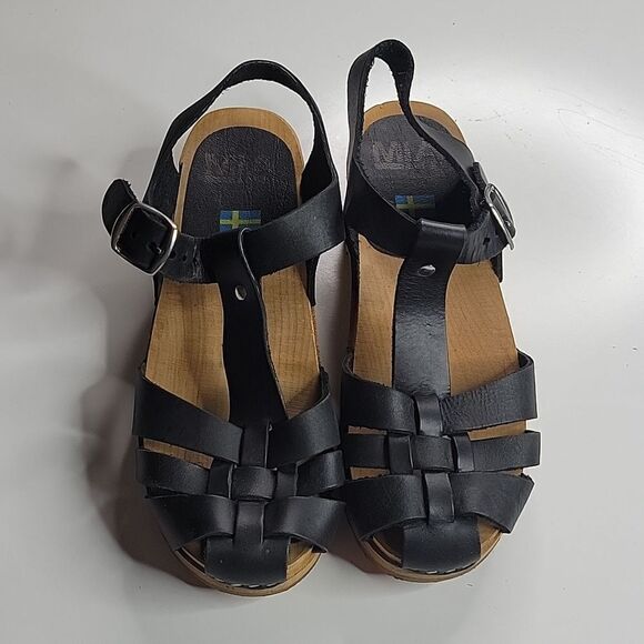 MIA ORIGINAL AUTHENTIC SWEDISH CLOG BLACK LEATHER TAN SANDALS 37 6 1/2 6.5 - Picture 7 of 11